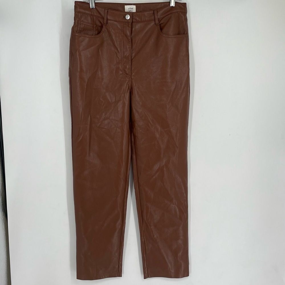 Wilfred Brown Vegan Faux Leather Pants Womens 12 Straight Leg High‎ Waist